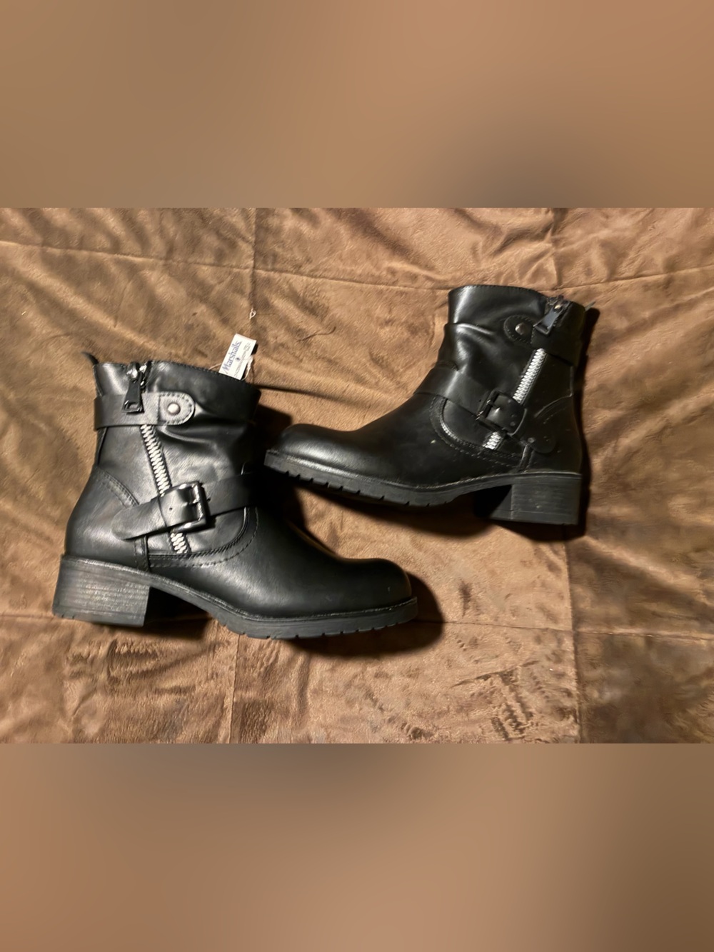 Dune brand,Black Moto Ankle Boots with Buckle and Side Zip, size 8.5, nwot - Picture 9 of 11